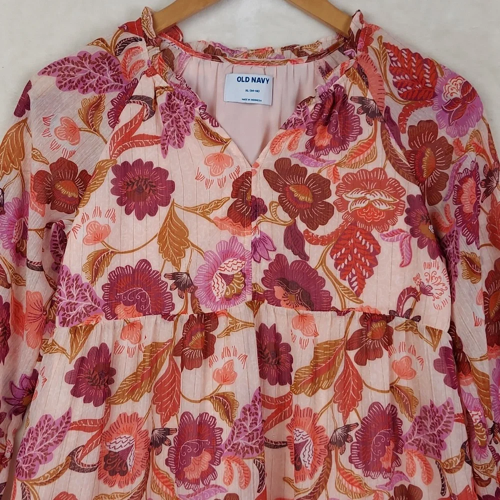Old Navy Printed Long-Sleeve Tie-Front Tiered Swing Dress for Girls XLarge 14-16